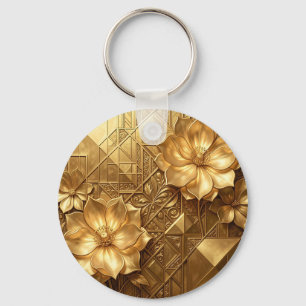 Luxuriöses goldenes Art Deco Blumenmuster Schlüsselanhänger