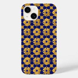 Luxuriöses goldenes Blumenmuster, königliches Blau Case-Mate iPhone 14 Hülle