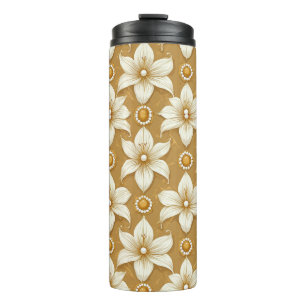 Luxuriöses goldenes Blumenmuster mit weißem Liliem Thermosbecher