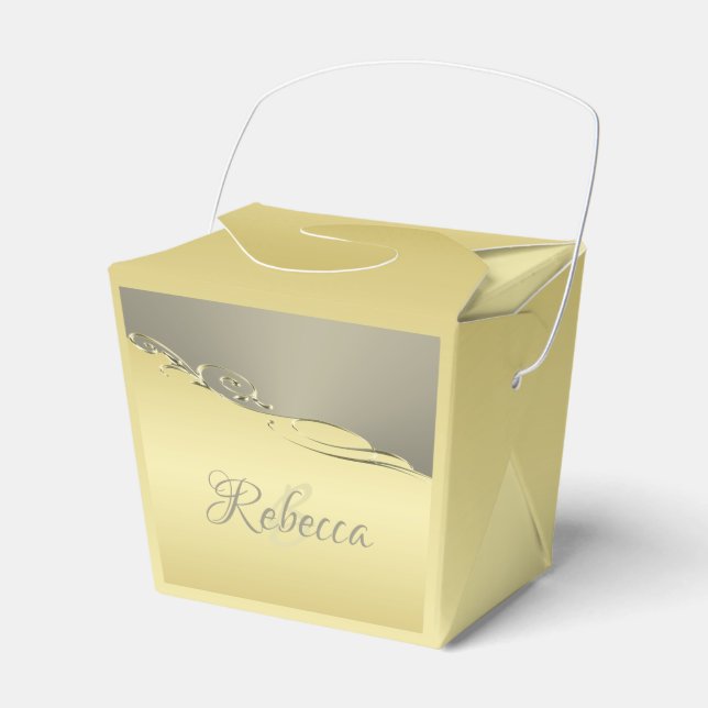 Luxuriöses goldenes Metall, das auf Gold und Silbe Geschenkschachtel (Vorderseite)