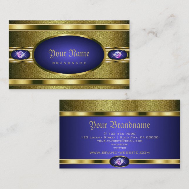 Luxuriöses goldenes Muster Blau mit Imitaten Rhine Visitenkarte (Vorne/Hinten)