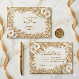 Luxuriöses Goldenes Verziert Königliches Erbe Flor RSVP Karte