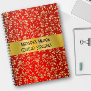 Luxuriöses Goldfolien-Blatt rotes Notizbuch Notizblock