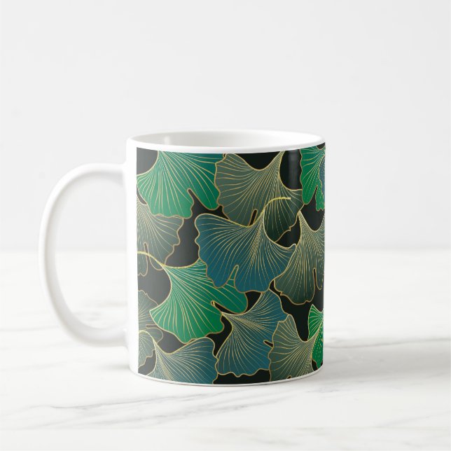 Luxuriöses Goldginkgo, Vintage Kunst. Kaffeetasse (Links)