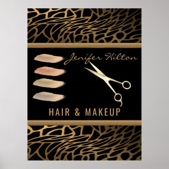 Luxuriöses Goldleopardenhaar & Schminksalon Poster (Vorne)