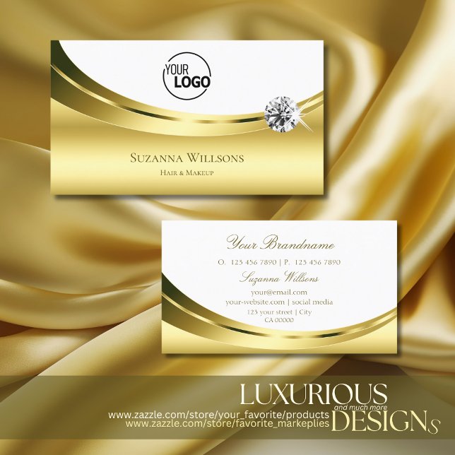 Luxuriöses Goldweiß mit Logo und Sparkle Diamond Visitenkarte (Von Creator hochgeladen)