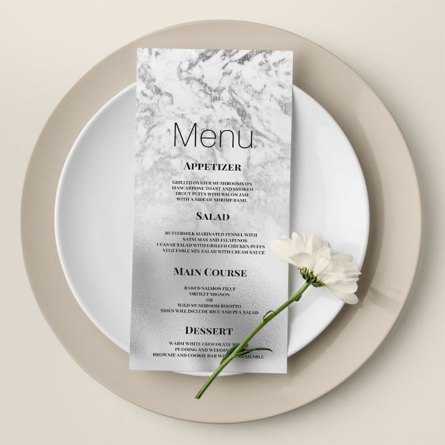 Luxuriöses, graues, silbernes Marmormenü Programm (Luxurious gray white silver marble Wedding Menu)