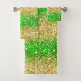 Luxuriöses Green Gold Glitzer Badetuch Set