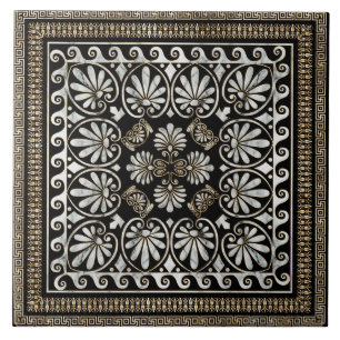 Luxuriöses griechisches Ornament Schwarz-Weiß-Ma Fliese