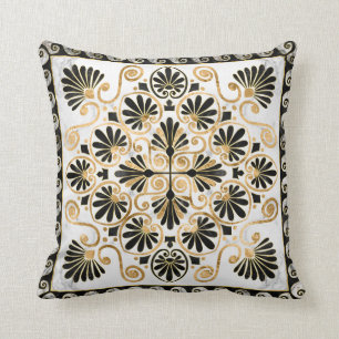 Luxuriöses griechisches Ornament Schwarz-Weiß-Ma Kissen
