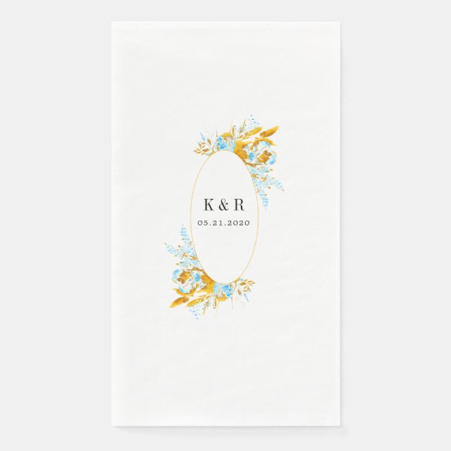 luxuriöses helltürkisfarbenes Monogramm Hochzeitsp Serviette (Vorderseite)