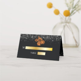 Luxuriöses Hochzeitsdesign in Schwarz und Orange B Platzkarte