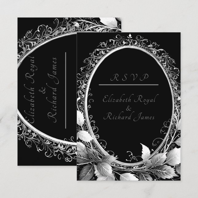Luxuriöses Hochzeitstil in Schwarz und Gold Begleitkarte (Vorne/Hinten)