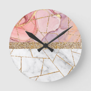 Luxuriöses Interieur Marmor Stone Glitzer Runde Wanduhr