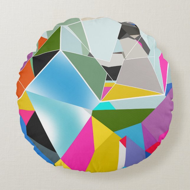 Luxuriöses Künstlerisch geometrisches Patternpolst Rundes Kissen (Vorderseite)