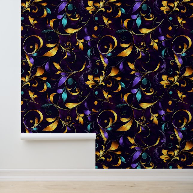 Luxuriöses Leafy Floral Scroll Muster Tapete (Anwendung)