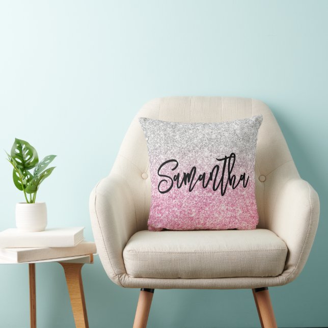 Luxuriöses Light Silver Gray Pink Ombre Glitzer Kissen (Stuhl )