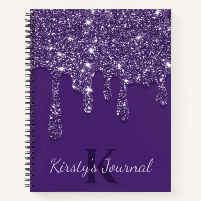 Luxuriöses Lila Dripping Glitzer Journal Notizbuch (Vorderseite)