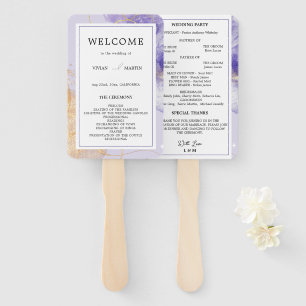 Luxuriöses Lila & Golden Abstrakt Wedding Programm Fächer