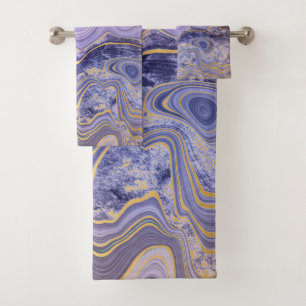 LUXURIÖSES LILA-LILAC-GOLD-SWIRL-TOWEL-SET BADHANDTUCH SET