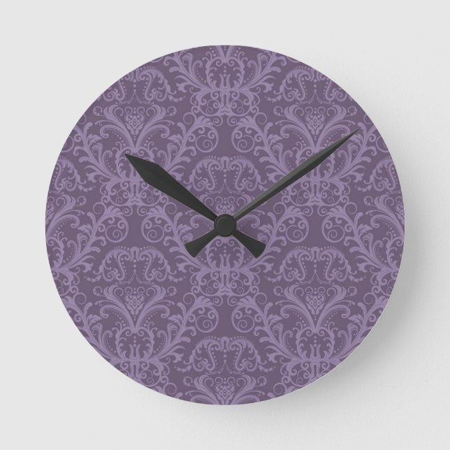 Luxuriöses Lila Tapete Runde Wanduhr (Vorderseite)