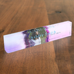 Luxuriöses Lila und rosa Ombre Circle Frame Foto Namensplakette