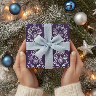 Luxuriöses Lila und silberes Weihnachtsmuster Geschenkpapier
