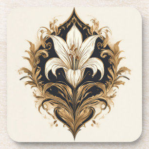 Luxuriöses Lilien-Design Goldene Dekorative Kunst Getränkeuntersetzer