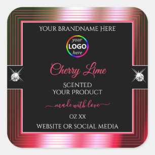 Luxuriöses Logo-Label für Schwarz-Shiny-Rot-Grün Quadratischer Aufkleber