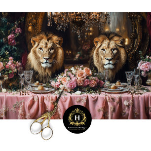 Luxuriöses Löwenbankett Rosa Blumen Tisch Seidenpapier
