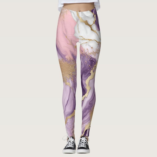 Luxuriöses Marmor, Glitzer, rosa, lila und goldfar Leggings (Vorderseite)