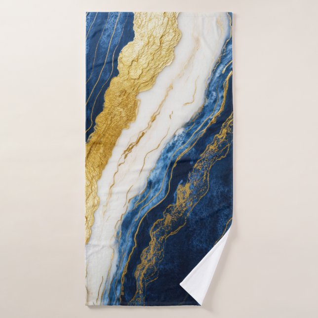 Luxuriöses Marmorschiff aus Navy Blue & Gold Leaf Badehandtuch (Badehandtuch)