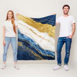 Luxuriöses Marmorschiff aus Navy Blue & Gold Leaf Fleecedecke