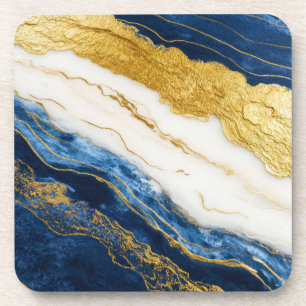 Luxuriöses Marmorschiff aus Navy Blue & Gold Leaf Getränkeuntersetzer