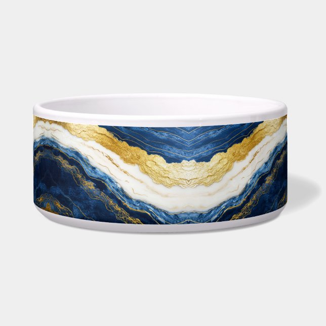 Luxuriöses Marmorschiff aus Navy Blue & Gold Leaf Napf (Vorderseite)