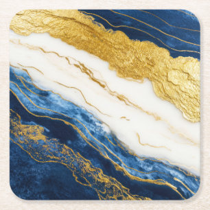 Luxuriöses Marmorschiff aus Navy Blue & Gold Leaf Rechteckiger Pappuntersetzer