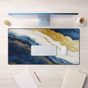 Luxuriöses Marmorschiff aus Navy Blue & Gold Leaf Schreibtischunterlage