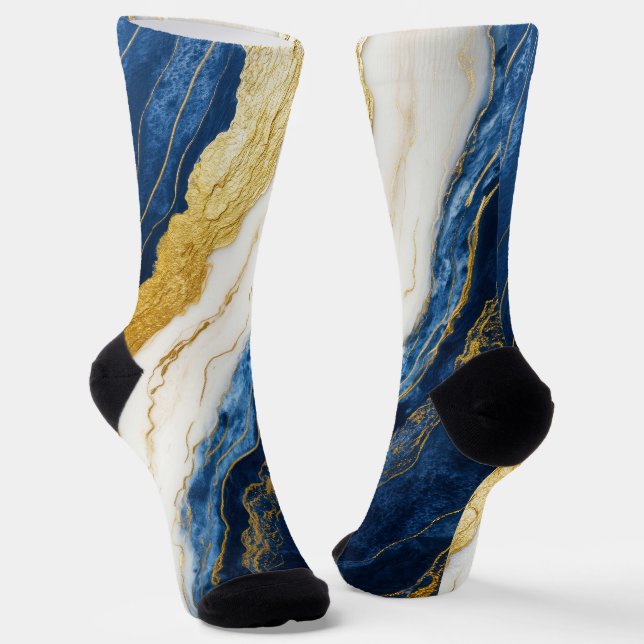 Luxuriöses Marmorschiff aus Navy Blue & Gold Leaf Socken (Gewinkelt)
