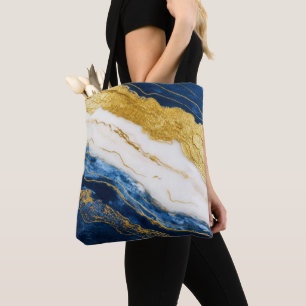 Luxuriöses Marmorschiff aus Navy Blue & Gold Leaf Tasche