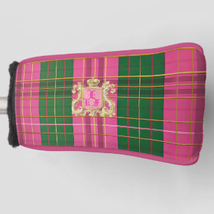 Luxuriöses Mit Monogramm rosa und grünes Kariertes Golf Headcover