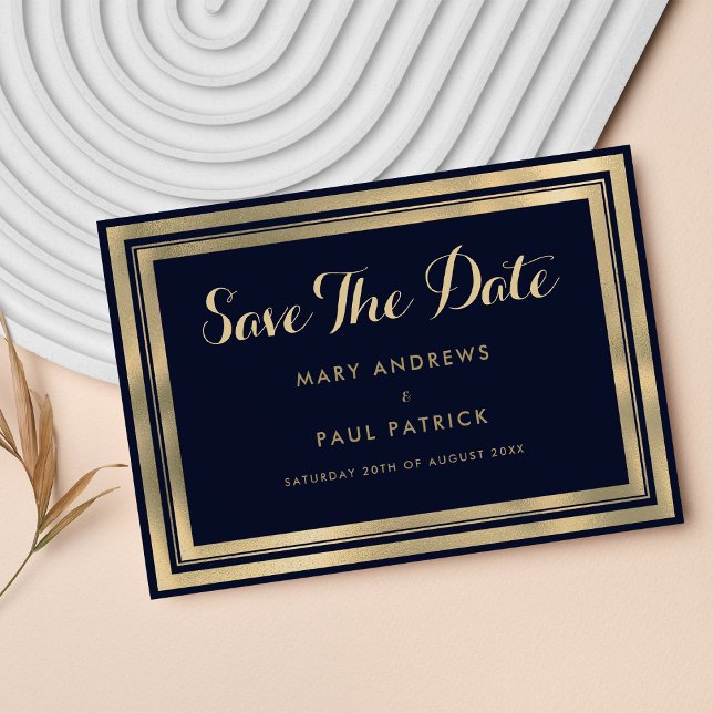 Luxuriöses modernes Marineboldgold Save the Date (Luxury stylish modern navy blue gold Save The Date)