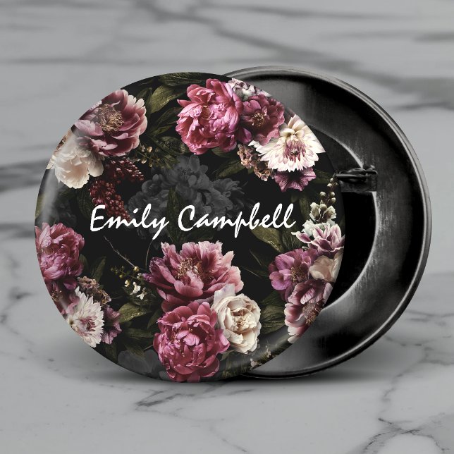 Luxuriöses Moody Rose White Botanisches Monogramm Button (Von Creator hochgeladen)