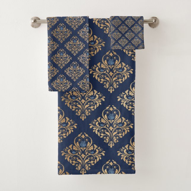 LUXURIÖSES NAVY GOLD HAMPTON TOWEL SET (Insitu)