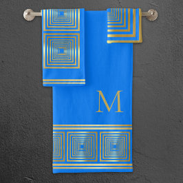 Luxuriöses Neon hellblau Goldname Handtuch Set