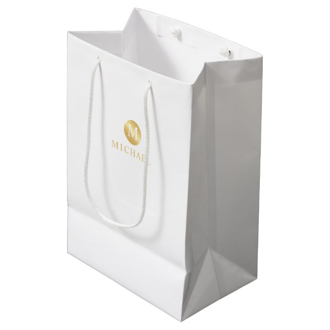 Luxuriöses Personalisiertes Monogramm Mittlere Geschenktüte (Vorderseite Schrägansicht)