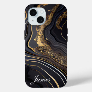 Luxuriöses Personalisiertes Schwarz-Gold-Marmor Case-Mate iPhone Hülle