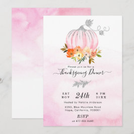 Luxuriöses Pink und Silver Pumpkin Erntedank Dinne Einladung