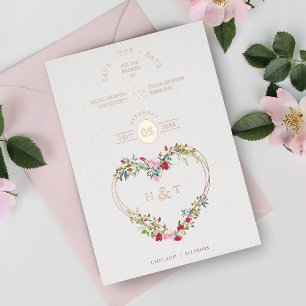 Luxuriöses romantisches Blumenrosa Rosa Herz Folieneinladung