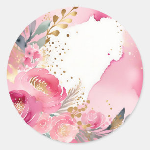Luxuriöses rosa Floral Gold Runder Aufkleber