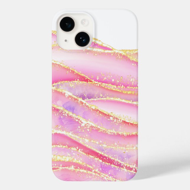 Luxuriöses rosa goldenes Marmormuster Case-Mate iPhone 14 Hülle (Rückseite)